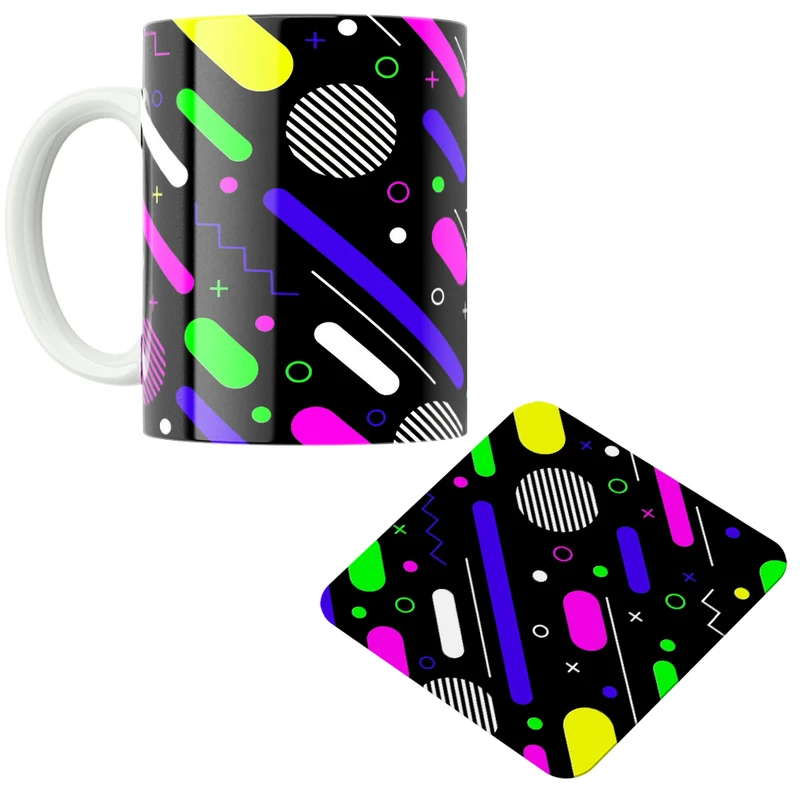 ماگ پاد آفرین مدل اشکال و خطوط کد DKC591 به همراه زیر لیوانی