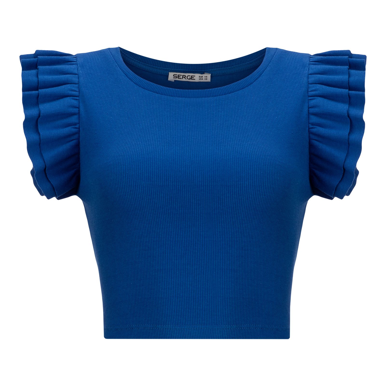 کراپ‌تاپ زنانه سرژه مدل  آستین چین دار کد 203323 رنگ آبی