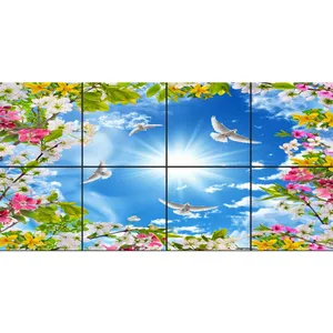 تایل سقفی آسمان مجازی طرح شکوفه های رنگی کد 0100 سایز 60x60 سانتی متر مجموعه 8 عددی