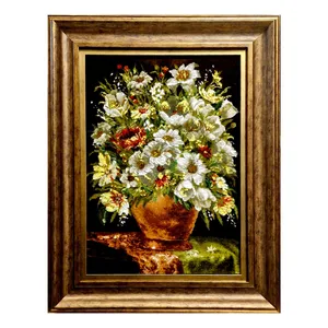 تابلو فرش دستباف مدل گلدان گل ابریشمی کد ۳۰۹