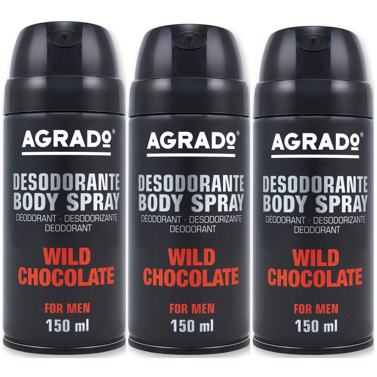اسپری خوشبو کننده بدن مردانه آگرادو مدل Wild Chocolate حجم 450 میلی لیتر پک سه عددی