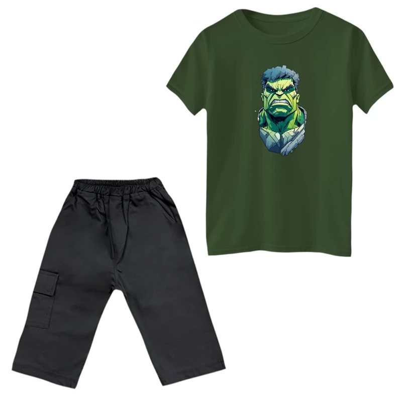 ست تی‌شرت و شلوارک پسرانه مدل هالک کد 2