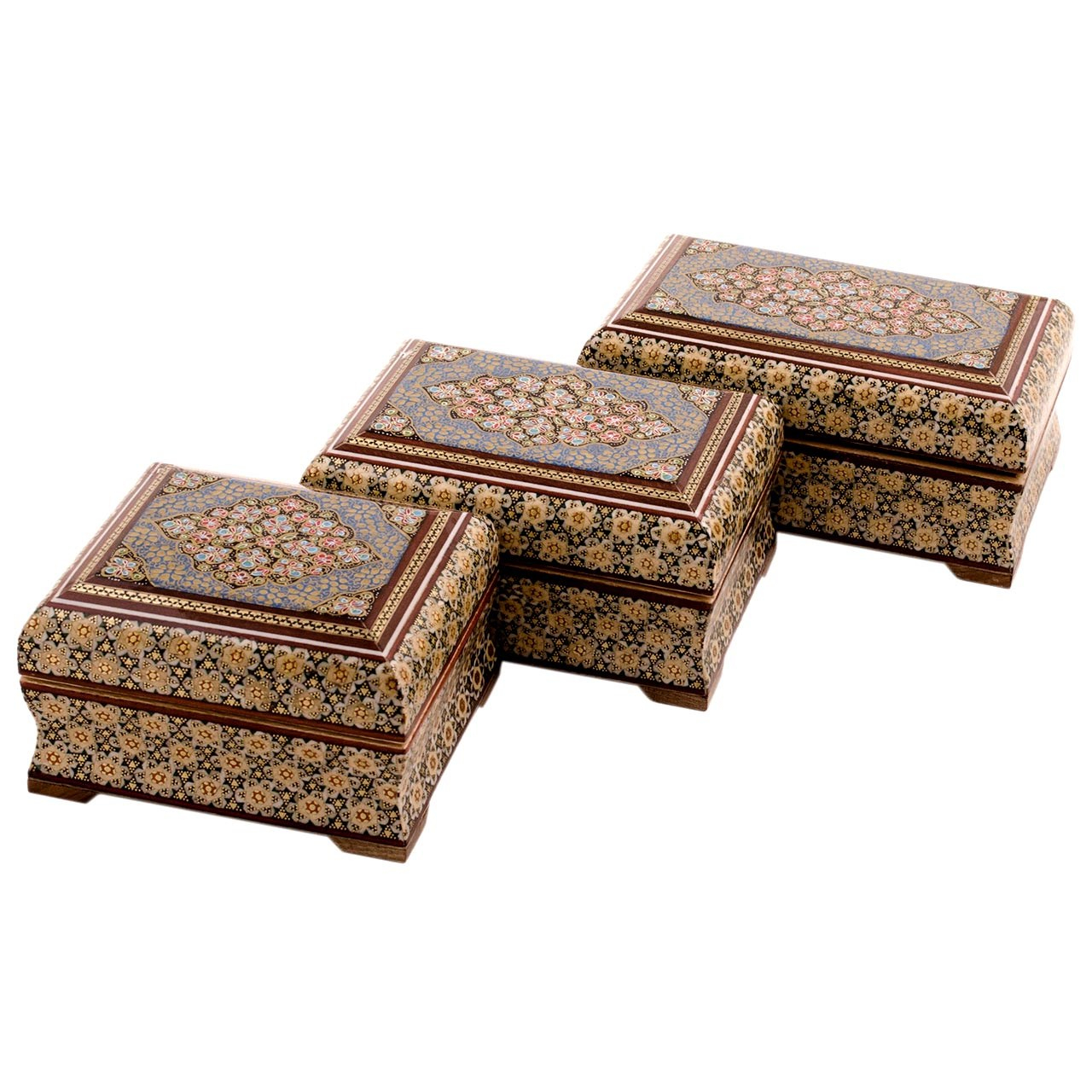 جعبه جواهرات خاتم کاری رستا طرح 55-16-101 مجموعه سه عددی