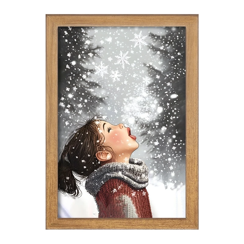 تابلو خندالو مدل دختر و برف کد F8285