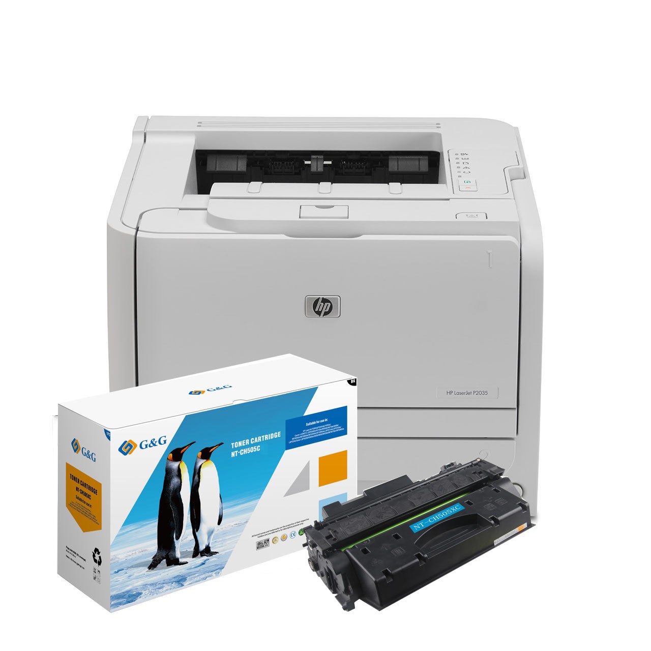 پرینتر لیزری اچ پی مدل LaserJet P2035 به همراه یک تونر جی اند جی مدل 05a