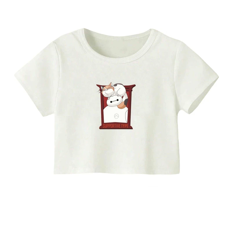 کراپ‌ تی‌شرت آستین کوتاه زنانه مدل بیمکس و گربه