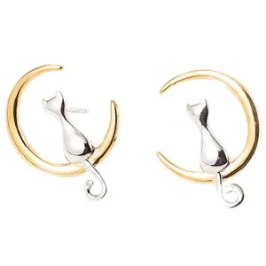 گوشواره نقره گالری شمرون طرح گربه و ماه کد EAR255S0