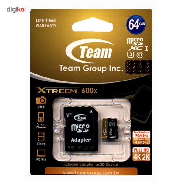 کارت حافظه microSDXC تیم گروپ مدل Xtreem کلاس 10 استاندارد UHS-I U3 سرعت 90MBps 600X ظرفیت 64 گیگابایت
