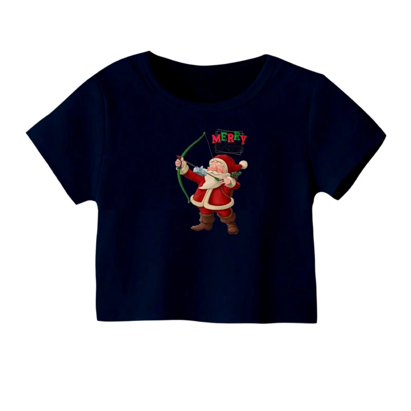 کراپ‌ تی‌شرت آستین کوتاه زنانه مدل بابانوئل کریسمس کد 9