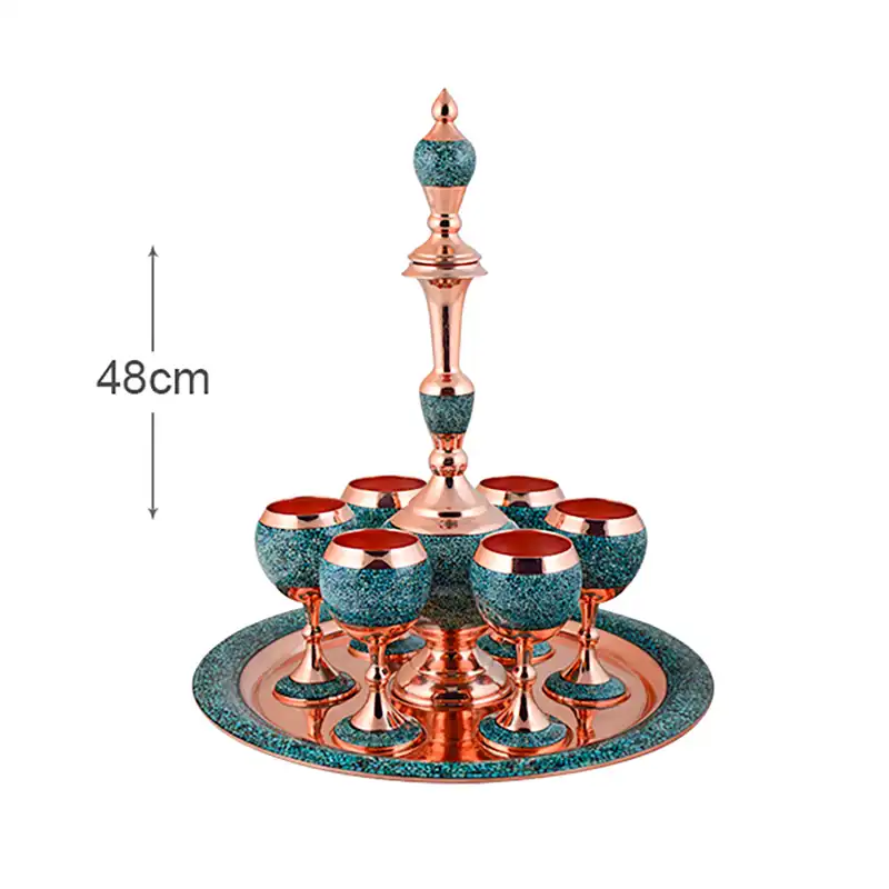 سرویس شربت خوری 8 پارچه بزرگ فیروزه کوبی آقاجانی کد F108