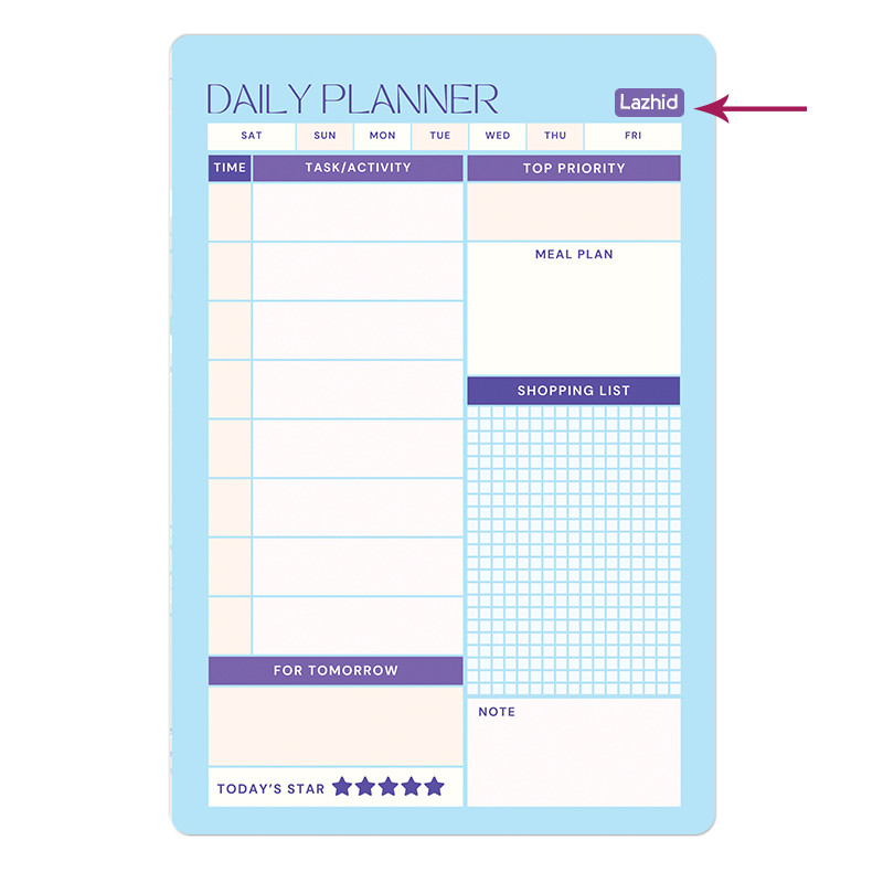 تخته وایت برد لاژید طرح پلنر روزانه مدل آهنربایی سایز 20X30 سانتیمتر