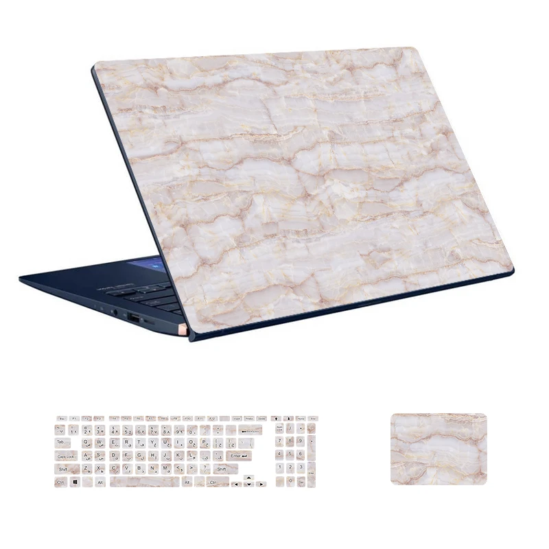  استیکر لپ تاپ توییجین و موییجین طرح Marble کد 108 مناسب برای لپ تاپ 15.6 اینچ به همراه برچسب حروف فارسی کیبورد 