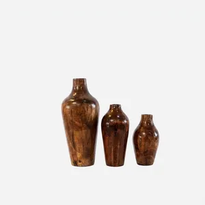 گلدان چوبی مدل گردو مجموعه ۳ عددی