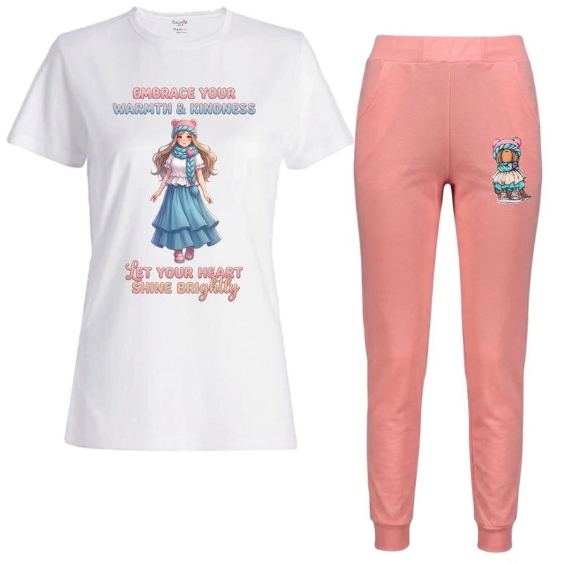 ست تی‌شرت آستین کوتاه و شلوار راحتی زنانه مدل عروسک