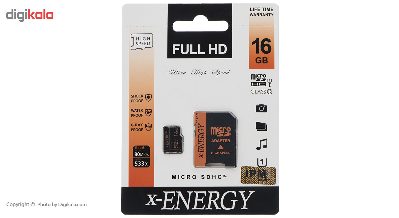 کارت حافظه microSDHC اکس-انرژی مدل IPM کلاس 10 استاندارد U1 سرعت 80MBps همراه با آداپتور SD ظرفیت 16 گیگابایت