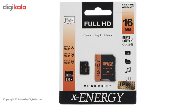 کارت حافظه‌ microSDHC اکس-انرژی مدل IPM کلاس 10 استاندارد U1 سرعت 80MBps همراه با آداپتور SD ظرفیت 16 گیگابایت