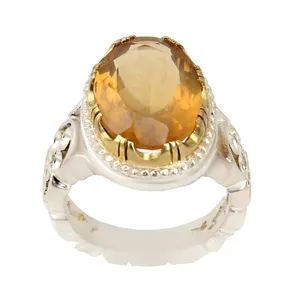 انگشتر نقره مردانه بازرگانی میلادی مدل سنگ سیترین تراش جواهری رکاب دستساز ارره کاری کد AM_2354