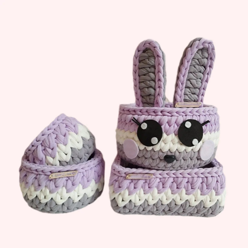 سبد قلاب بافی تریکو طرح نوزادی خرگوشی کد 027 مجموعه 4 عددی