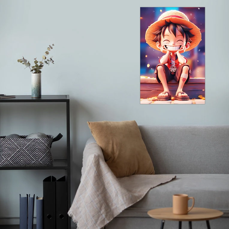 پوستر گوفی مدل مانکی دی لوفی دزد دریایی کلاه حصیری بانمک و خندان انیمه وان پیس طرح Mugiwara no Luffy Cute & Happy One Piece Anime کد SIT21