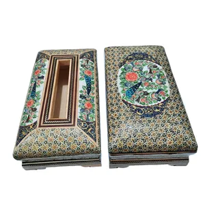 ست جعبه کارد و چنگال و جعبه دستمال کاغذی خاتم کاری مدل گل و مرغ کد 72