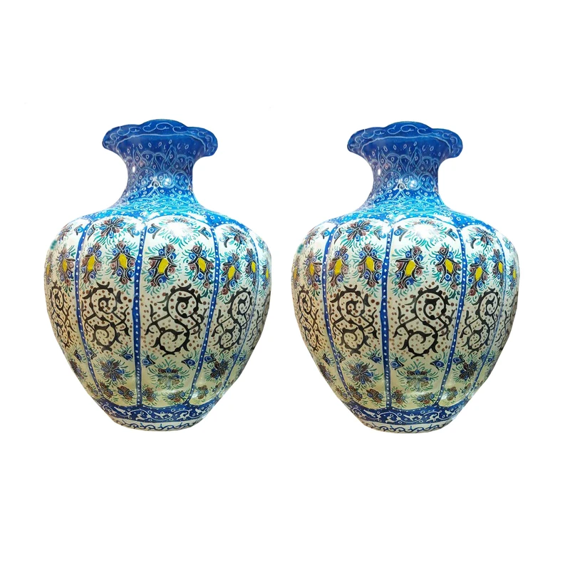 گلدان میناکاری مسی مدل بلونی طرح اسلیمی ختایی کد 58 بسته 2 عددی
