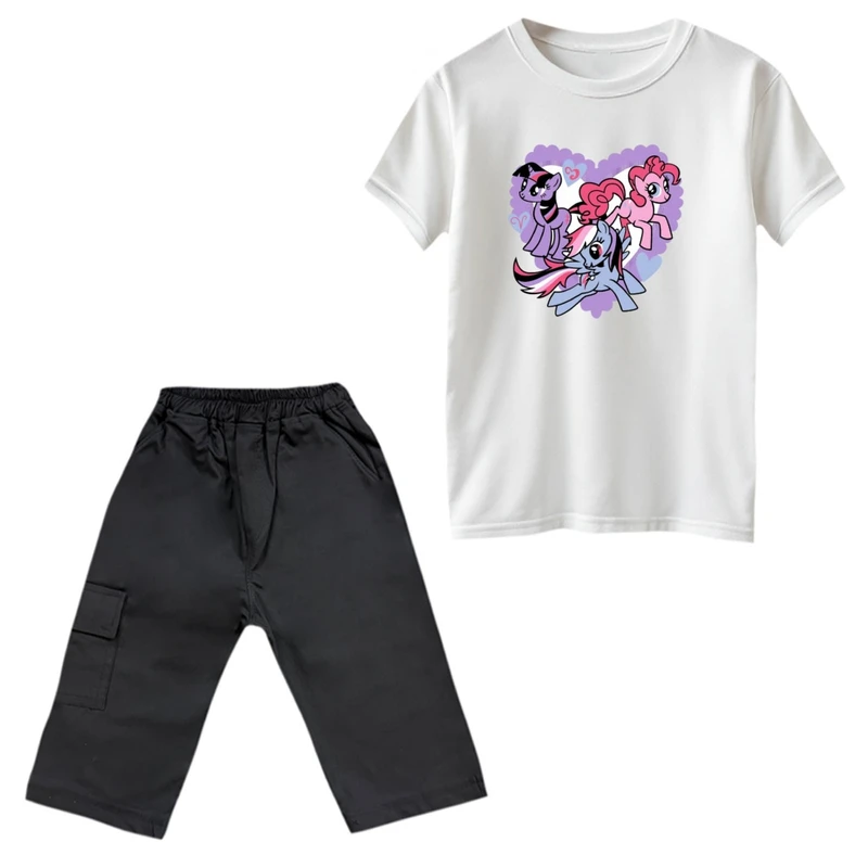 ست تی‌شرت و شلوارک دخترانه مدل پونی کد 2