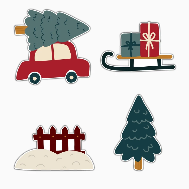 استیکر لپ تاپ و موبایل بووم طرح کریسمس کد MA92 مجموعه 4 عددی