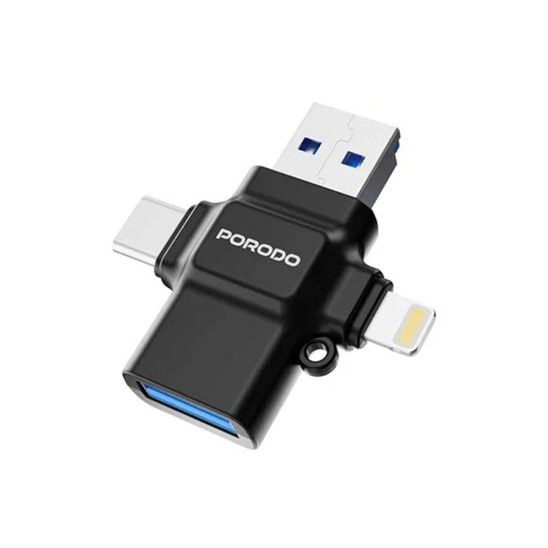 مبدل usb 3.0 otg به type c-usb 2.0-لایتنینگ-کارت خوان tf پرودو مدل pd-etk09