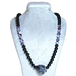 گردنبند مدل سنگ راف آمیتیست و اونیکس براق