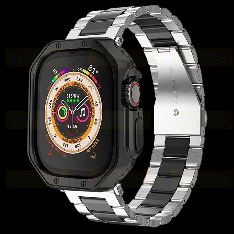 بند اسپریگ مدل 3Bead SLV-BK مناسب برای اپل واچ Ultra / Ultra 2 49mm به همراه کاور