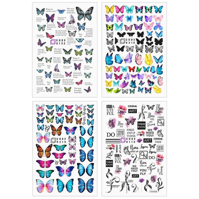 برچسب لنز ناخن مدل پروانه مجموعه 4 عددی