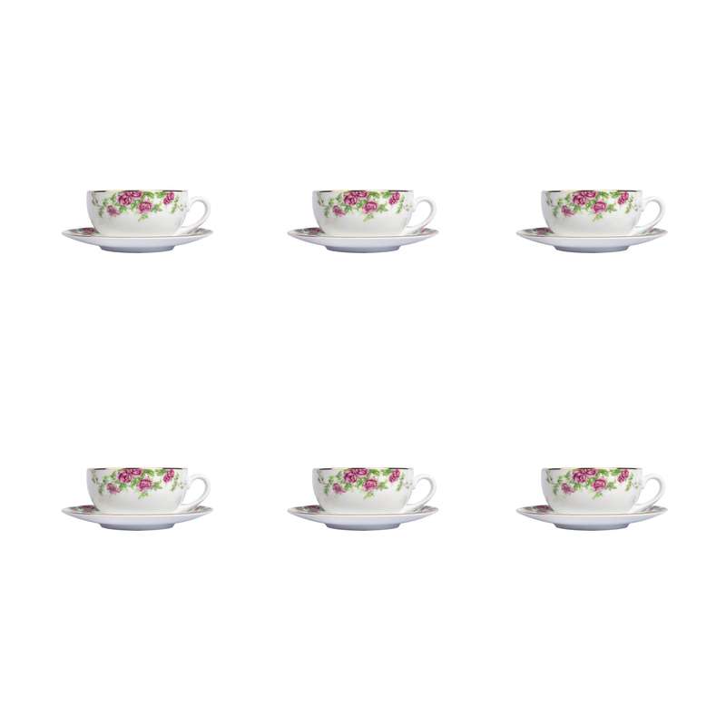 ست فنجان و نعلبکی 12 پارچه 6 نفره چینی زرین ایران مدل کاپوچینو ایتالیا اف 10 بیدگل درجه یک