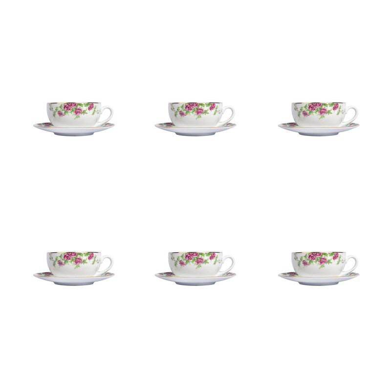 ست فنجان و نعلبکی 12 پارچه 6 نفره چینی زرین ایران مدل کاپوچینو ایتالیا اف 10 بیدگل درجه یک