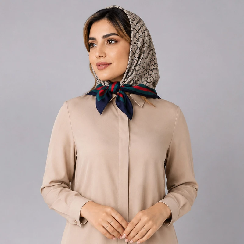 روسری نخ زنانه مدل مینی اسکارف نخی قواره کوچک با طول و عرض 70x70 سانتی‌متر