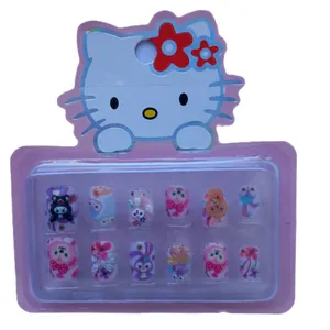 ناخن مصنوعی کودک مدل هلو کیتی بسته ۱۲ عددی
