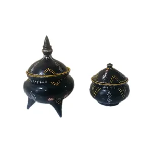 ست شکلات خوری و قندان سفالی طرح نقطه کوبی مدل 001