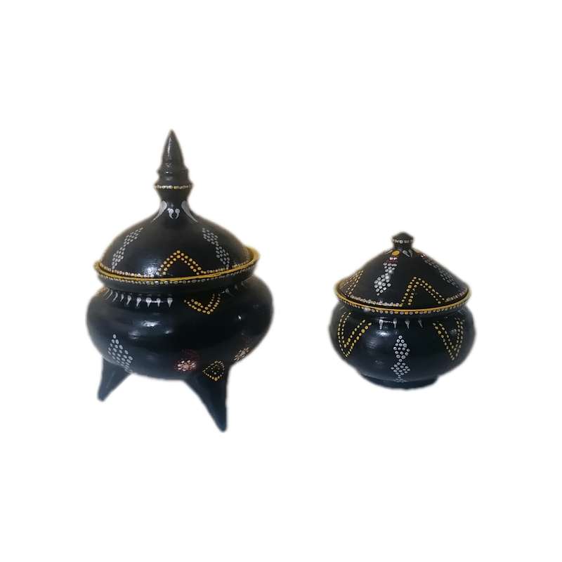 ست شکلات خوری و قندان سفالی طرح نقطه کوبی مدل 001