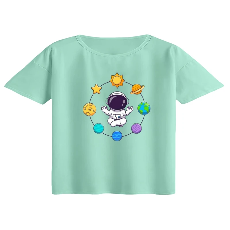 کراپ تی‌شرت آستین کوتاه زنانه مدل فضانورد کد ۶