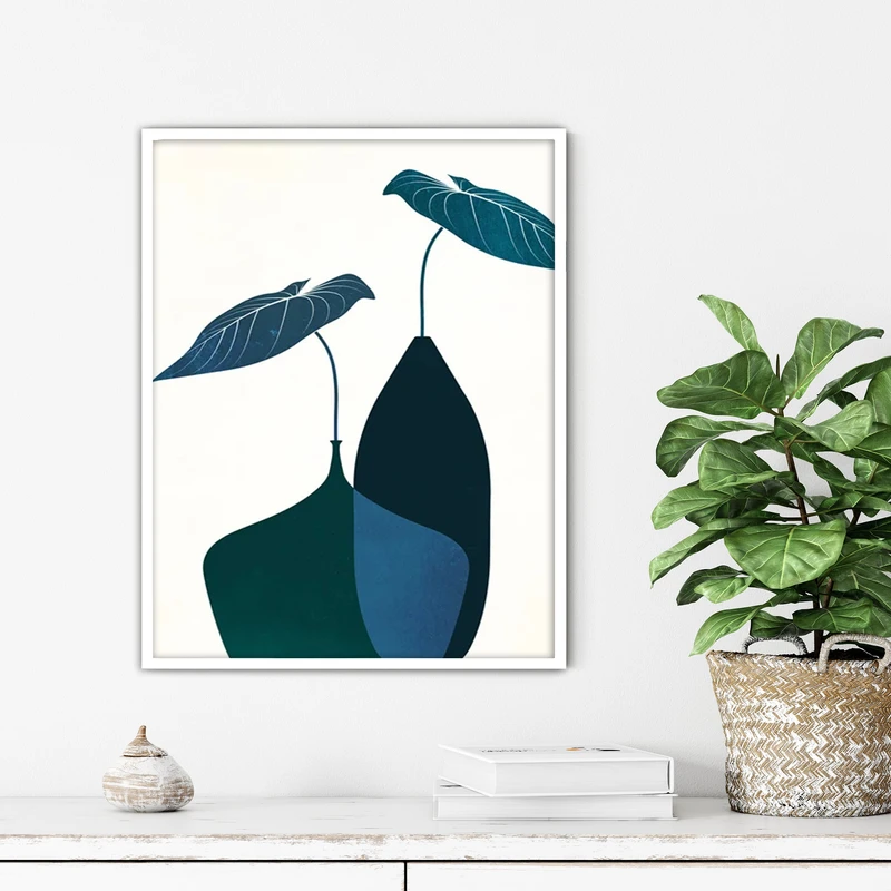 تابلو آتریسا طرح گلدان و برگ مدرن مدل ATFF215 فریم سفید