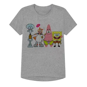 تی شرت آستین کوتاه پسرانه مدل باب اسفنجی و دوستان کد SH32 رنگ طوسی