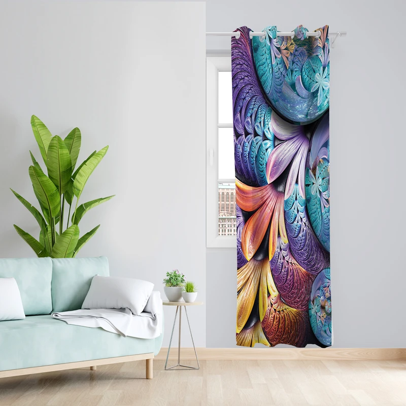 پرده طرح گل مدل مخمل پانچی کد L 1351L Z سایز 140x200 سانتی متر