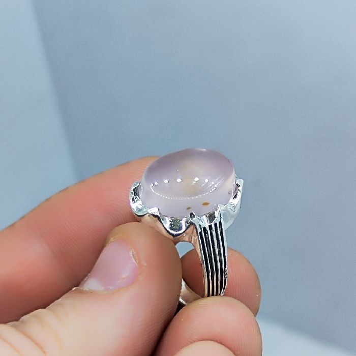 انگشتر نقره مردانه مدل سنگ عقیق رضوی رکاب دست ساز کد 4700 -  - 7