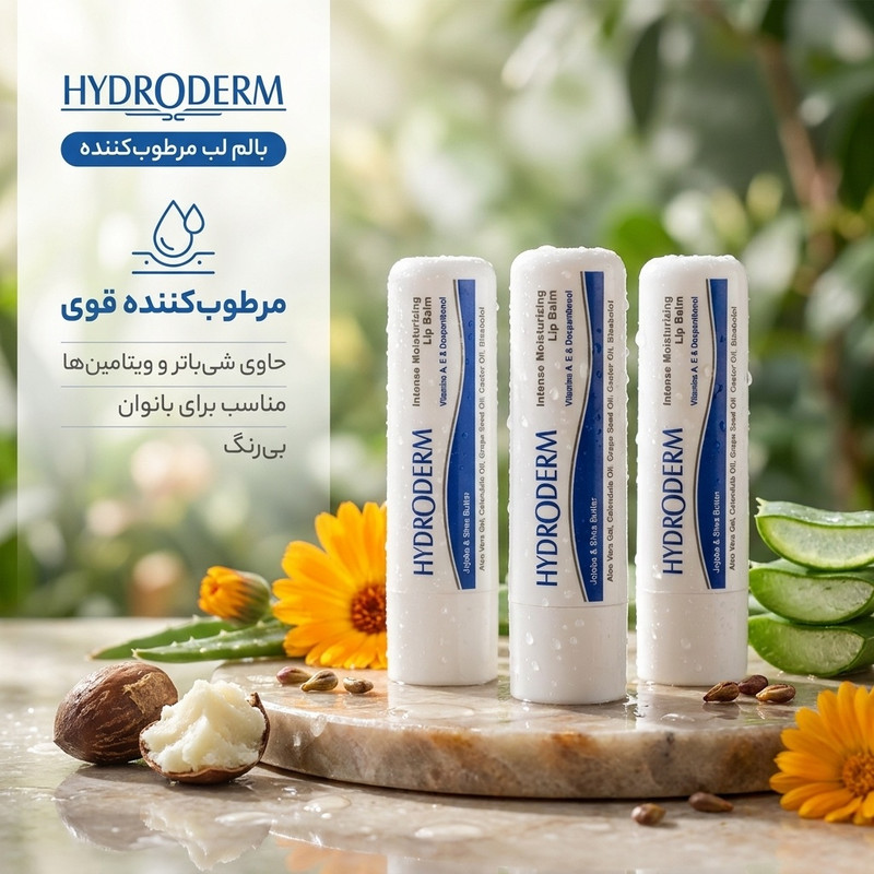 بالم لب مدل مرطوب‌کننده هیدرودرم با عصاره شی‌باتر، ویتامین‌های تقویتی، بافت سبک و بدون رنگ بسته 3 عددی