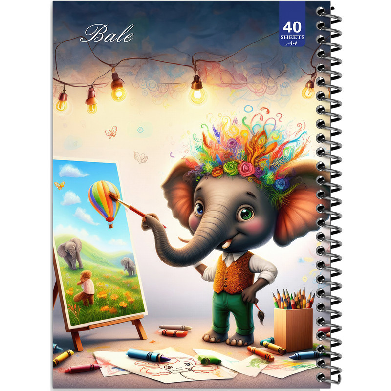 دفتر نقاشی 40 برگ انتشارات بله طرح فیل در حال طراحی کد A4-K203