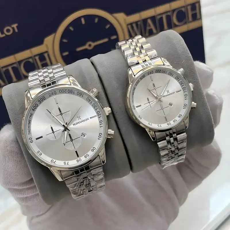 ست ساعت مچی عقربه ای زنانه و مردانه مدل استیل