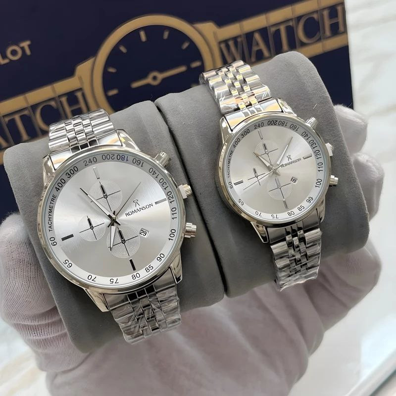 ست ساعت مچی عقربه ای زنانه و مردانه مدل استیل