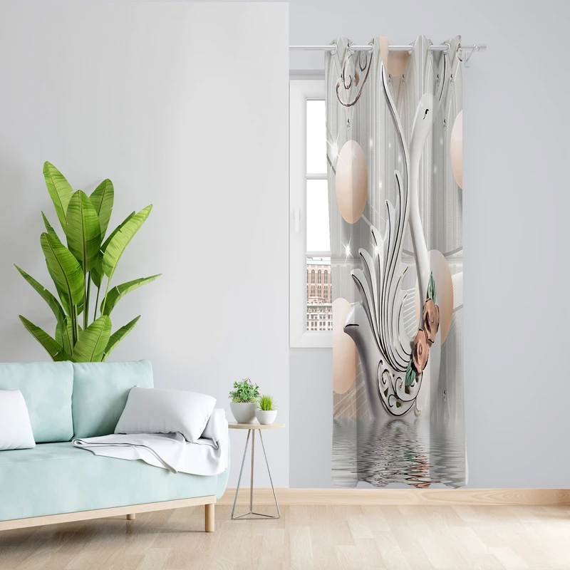 پرده طرح قو مدل مخمل پانچی کد 2558 z سایز 140x200 سانتی متر