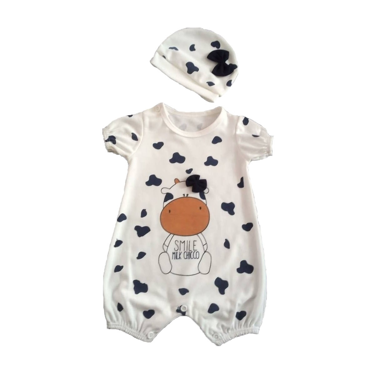 ست سرهمی و کلاه نوزادی طرح گاو مدل Z002