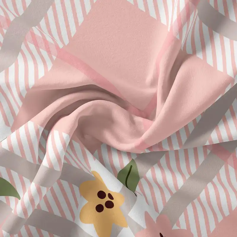 پارچه ملحفه پارچه باما مدل مخمل طرح چهارخانه گلدار کد 5011854