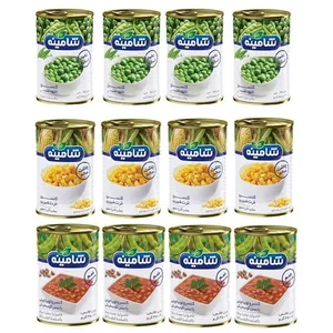 کنسرو نخود سبز، ذرت شیرین، لوبیاچیتی با سس گوجه فرنگی شامینه - 350 گرم مجموعه 12 عددی